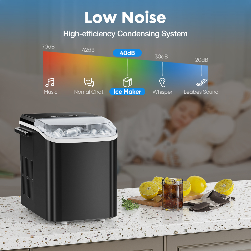 Holaki Portable Ice Maker Countertop,Nugget Ice Maker for Home/Kitchen/Office, 26.5LBS/24H Soft Ice, 2 Ice Cube